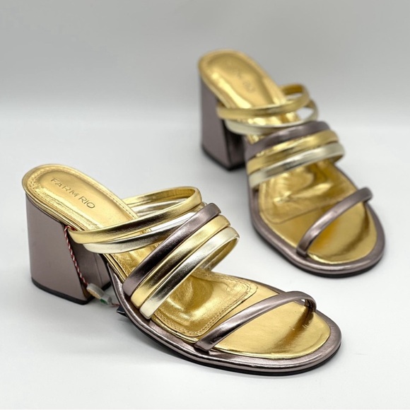 Farm Rio Block Heel Slide Sandal Womens Shoe
Metallic Gold Silver Size 6 - Picture 1 of 15